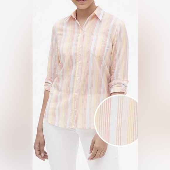 NWT GAP Metallic Striped The Easy Shirt Button-Down Shirt Womens Large - Picture 1 of 12